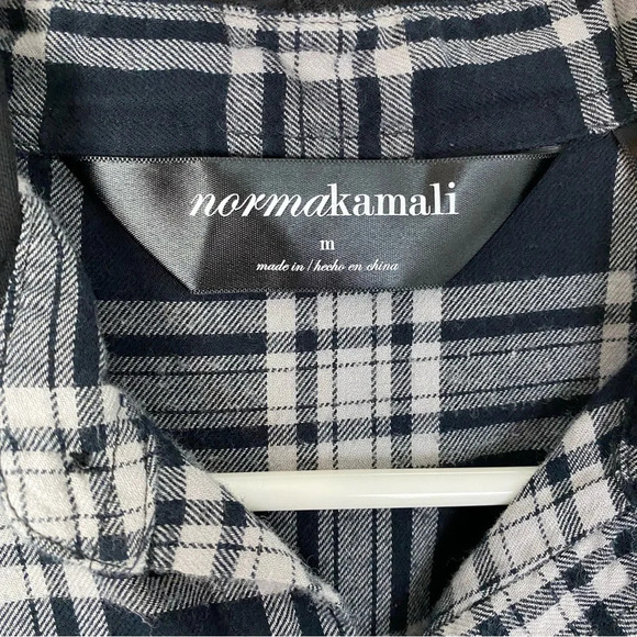 Norma Kamali Flannel Hoodie Shirt Womens Medium Black Plaid Hooded Tunic Top - Picture 9 of 12